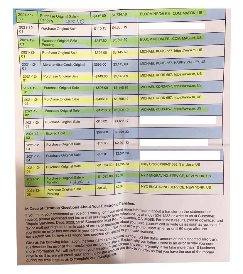 An immigrant had to highlight the unauthorized transactions to file a dispute for debit card thefts