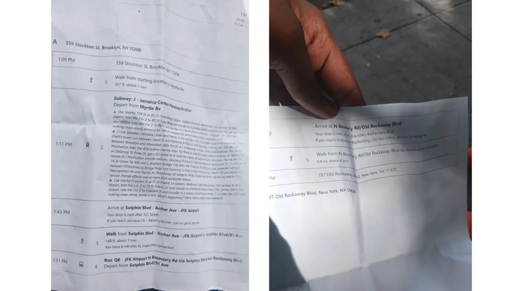 Photos of the map directions migrants were given by the Stockton Shelter building management.